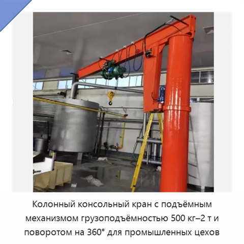 Колонный консольный кран с подъёмным механизмом грузоподъёмностью 500 кг–2 т и поворотом на 360° для промышленных цехов