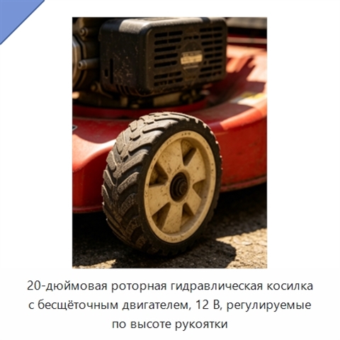 20-дюймовая роторная гидравлическая косилка с бесщёточным двигателем, 12 В, регулируемые по высоте рукоятки