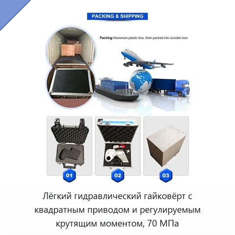 Лёгкий гидравлический гайковёрт с квадратным приводом и регулируемым крутящим моментом, 70 МПа