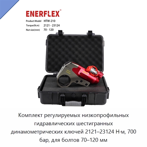 Комплект регулируемых низкопрофильных гидравлических шестигранных динамометрических ключей 2121–23124 Н·м, 700 бар, для болтов 70–120 мм