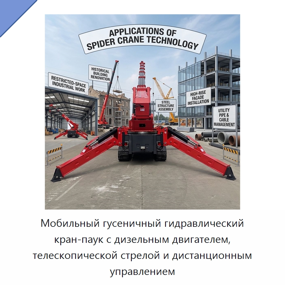 Мобильный гусеничный гидравлический кран-паук с дизельным двигателем, телескопической стрелой и дистанционным управлением — Краны