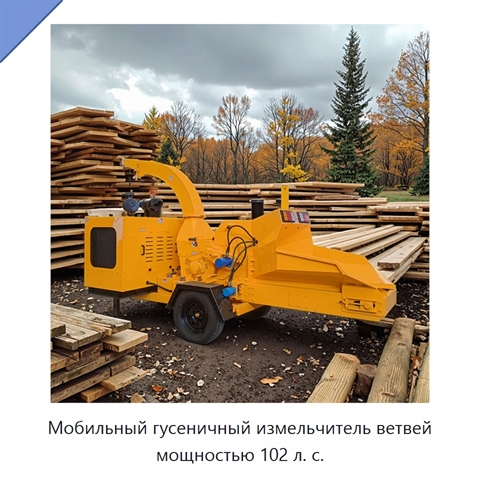 Мобильный гусеничный измельчитель ветвей мощностью 102 л. с.