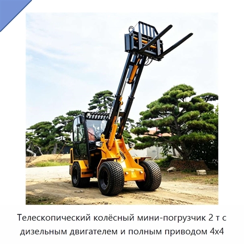 Телескопический колёсный мини-погрузчик 2 т с дизельным двигателем и полным приводом 4x4