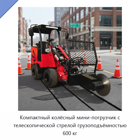 Компактный колёсный мини-погрузчик с телескопической стрелой грузоподъёмностью 600 кг
