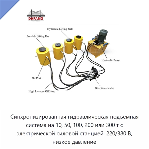 Синхронизированная гидравлическая подъемная система на 10, 50, 100, 200 или 300 т с электрической силовой станцией, 220/380 В, низкое давление