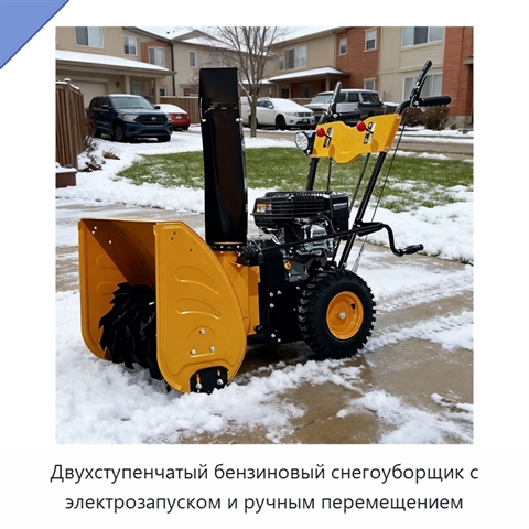 Двухступенчатый бензиновый снегоуборщик с электрозапуском и ручным перемещением