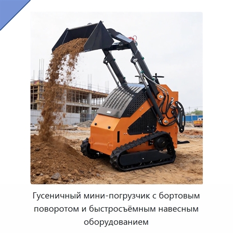 Гусеничный мини-погрузчик с бортовым поворотом и быстросъёмным навесным оборудованием