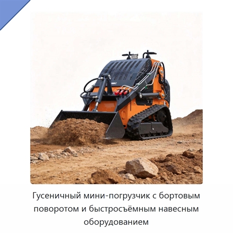 Гусеничный мини-погрузчик с бортовым поворотом и быстросъёмным навесным оборудованием