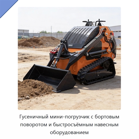Гусеничный мини-погрузчик с бортовым поворотом и быстросъёмным навесным оборудованием