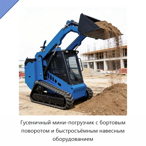 Гусеничный мини-погрузчик с бортовым поворотом и быстросъёмным навесным оборудованием