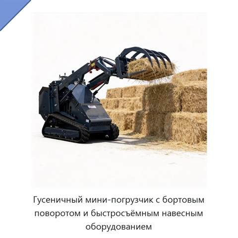 Гусеничный мини-погрузчик с бортовым поворотом и быстросъёмным навесным оборудованием