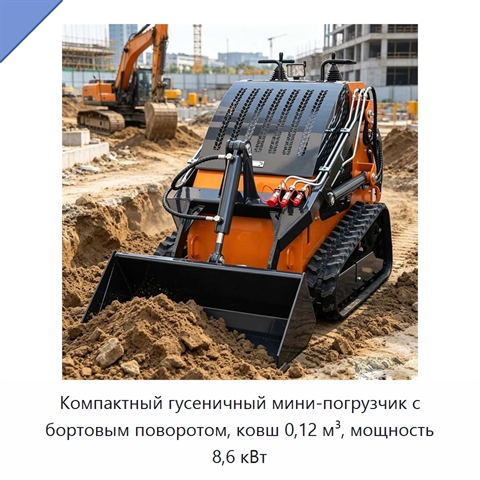 Компактный гусеничный мини-погрузчик с бортовым поворотом, ковш 0,12 м³, мощность 8,6 кВт