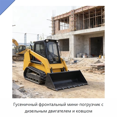 Гусеничный фронтальный мини-погрузчик с дизельным двигателем и ковшом