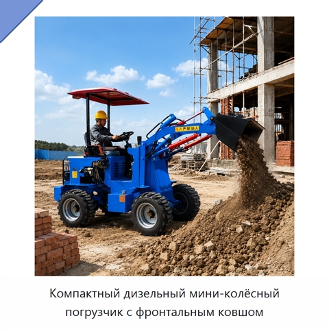 Компактный дизельный мини-колёсный погрузчик с фронтальным ковшом