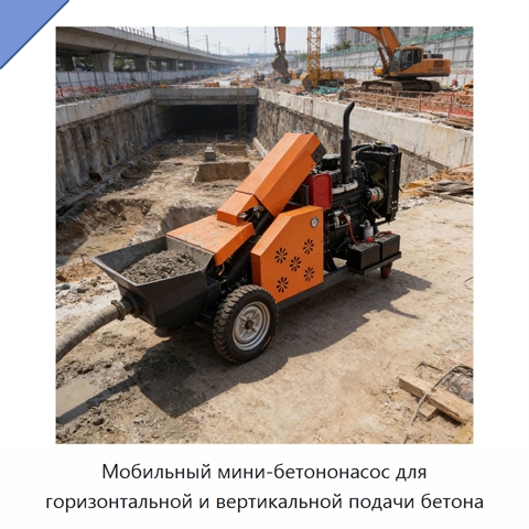 Мобильный мини-бетононасос для горизонтальной и вертикальной подачи бетона