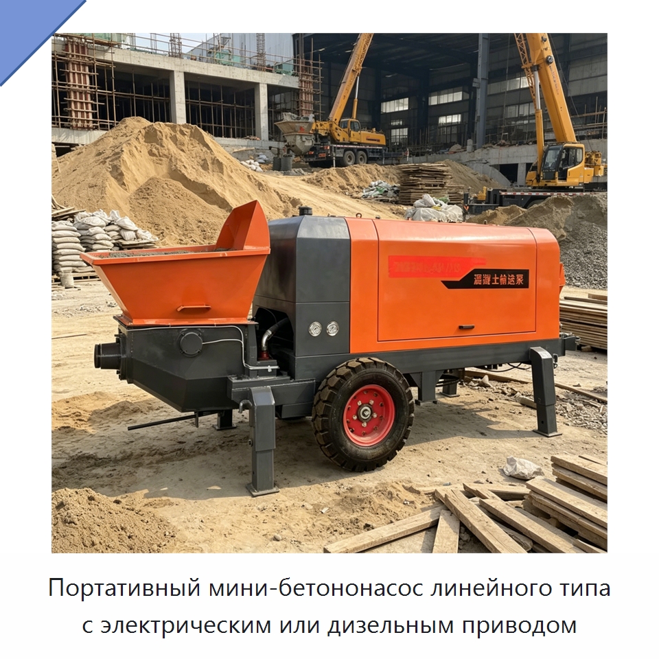 Портативный мини-бетононасос линейного типа с электрическим или дизельным приводом — Бетонная техника