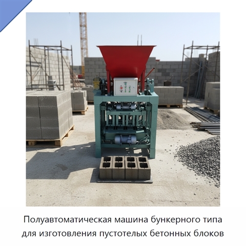 Полуавтоматическая машина бункерного типа для изготовления пустотелых бетонных блоков