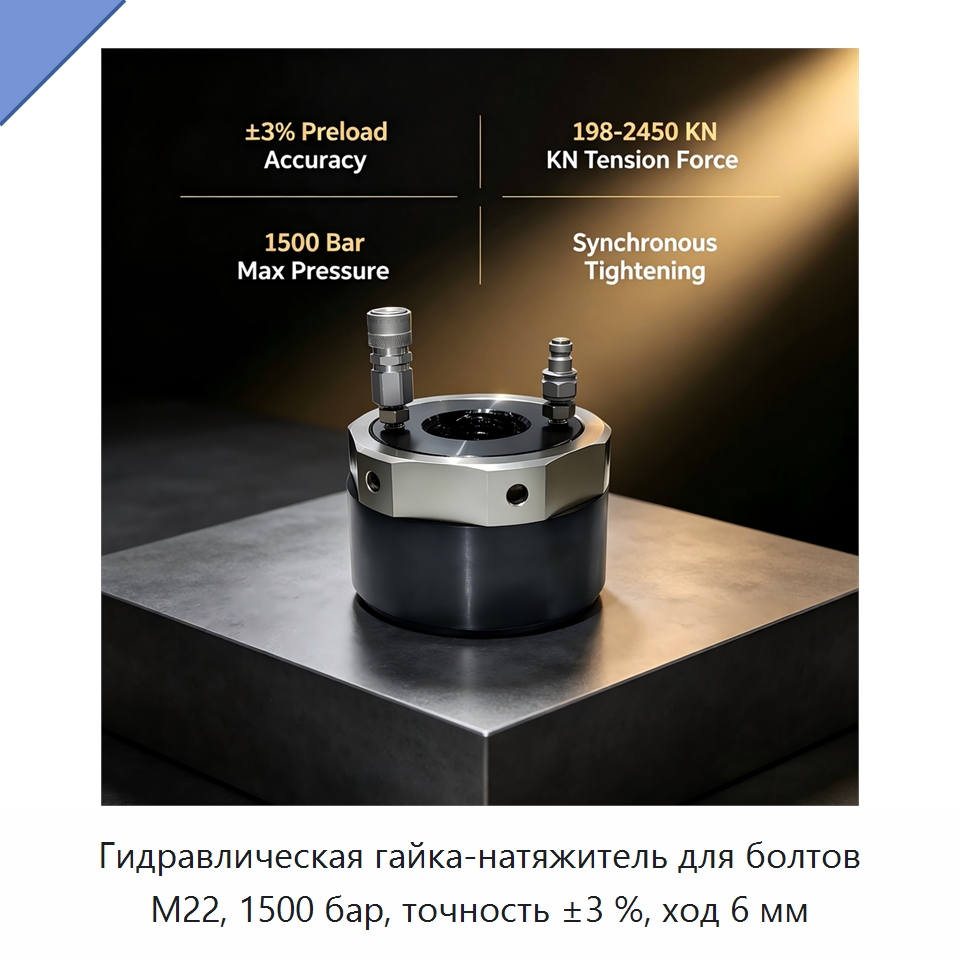 Гидравлическая гайка-натяжитель для болтов M22, 1500 бар, точность ±3 %, ход 6 мм — Прочие гидравлические инструменты