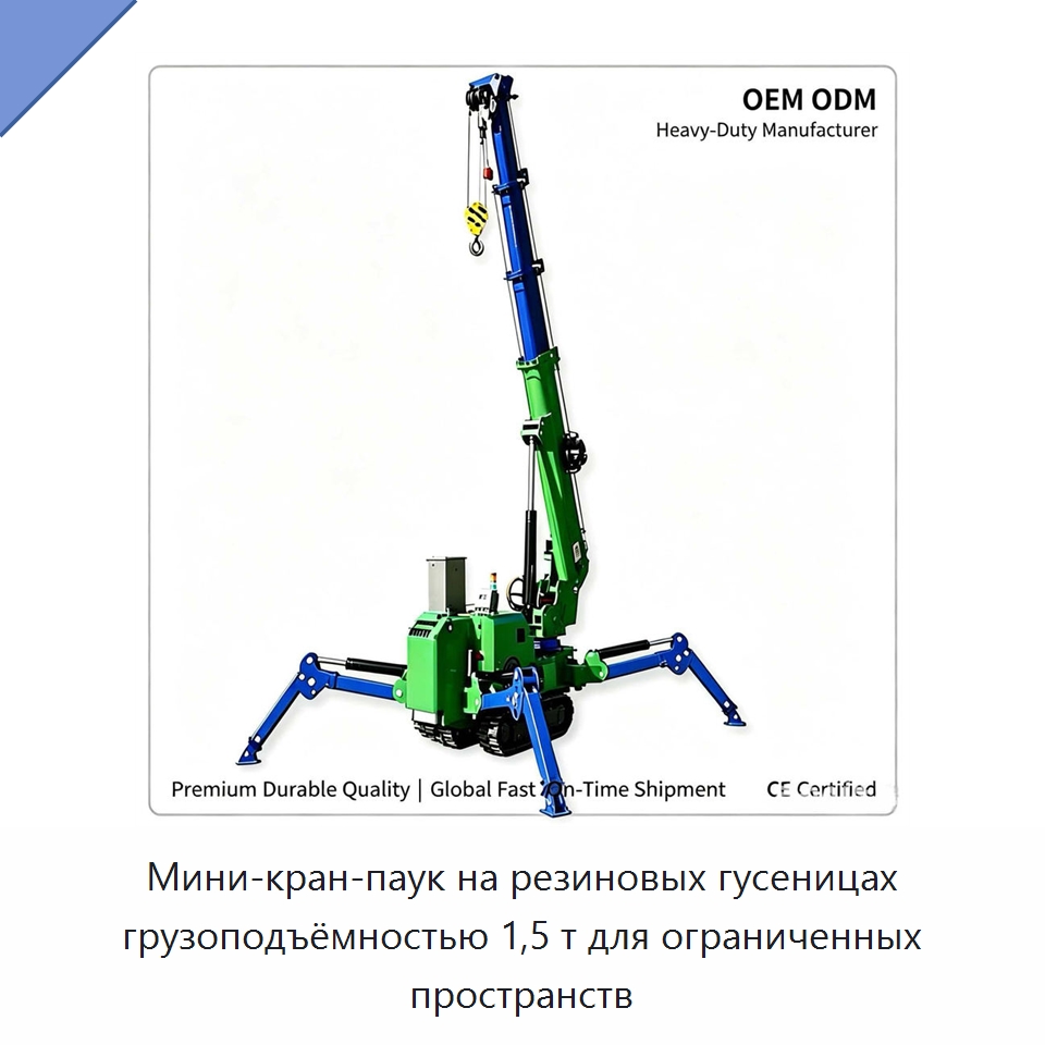 Мини-кран-паук на резиновых гусеницах грузоподъёмностью 1,5 т для ограниченных пространств — Краны