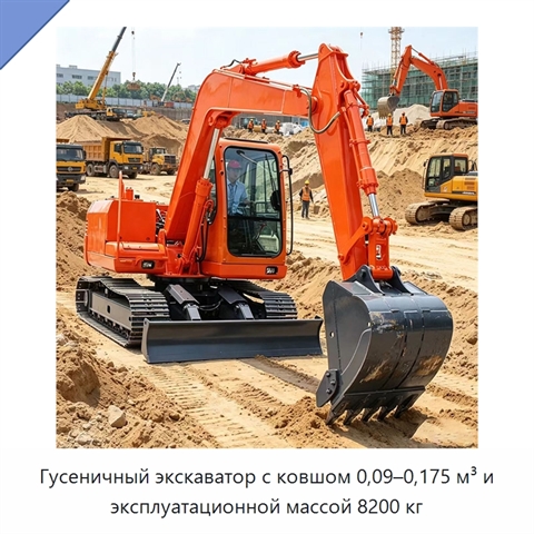 Гусеничный экскаватор с ковшом 0,09–0,175 м³ и эксплуатационной массой 8200 кг
