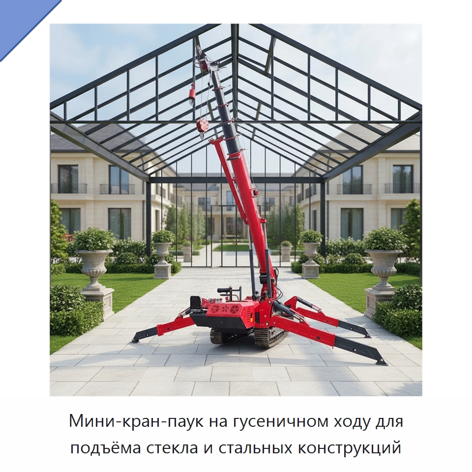 Мини-кран-паук на гусеничном ходу для подъёма стекла и стальных конструкций — Краны