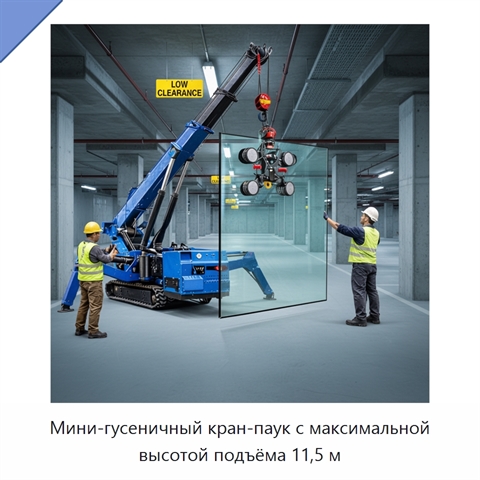 Мини-гусеничный кран-паук с максимальной высотой подъёма 11,5 м
