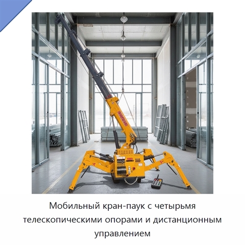 Мобильный кран-паук с четырьмя телескопическими опорами и дистанционным управлением