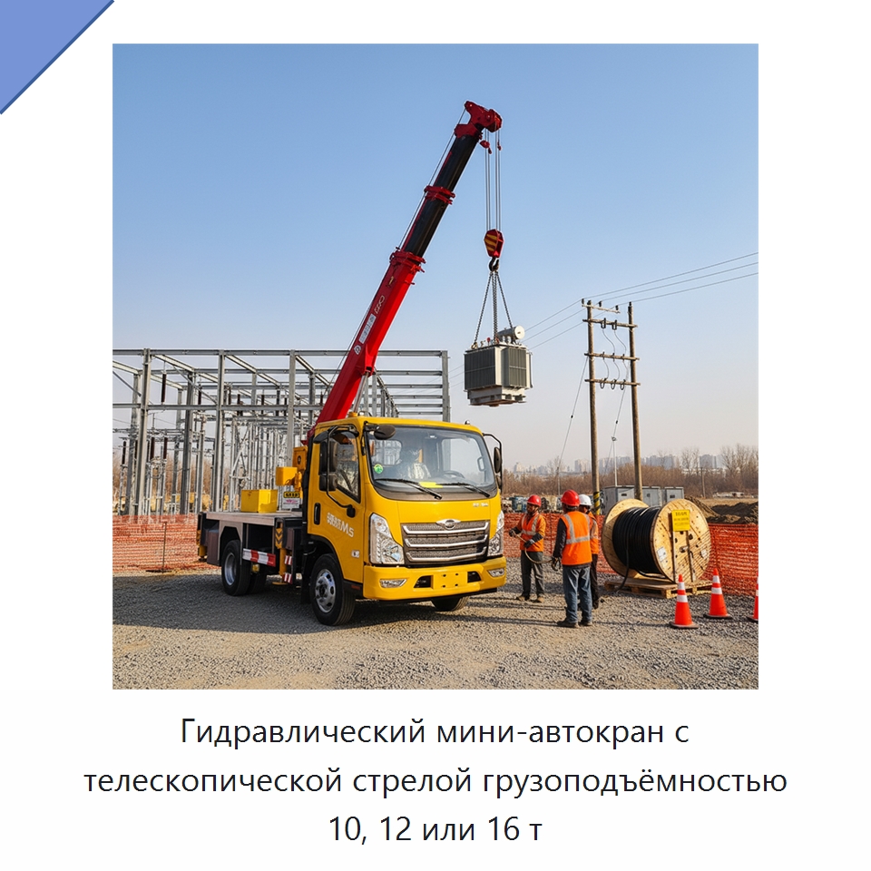 Гидравлический мини-автокран с телескопической стрелой грузоподъёмностью 10, 12 или 16 т — Краны
