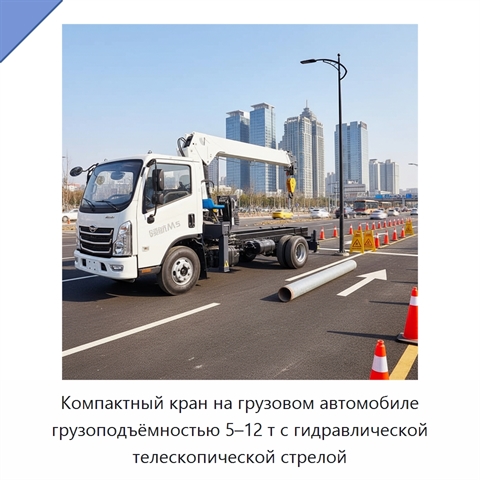 Компактный кран на грузовом автомобиле грузоподъёмностью 5–12 т с гидравлической телескопической стрелой