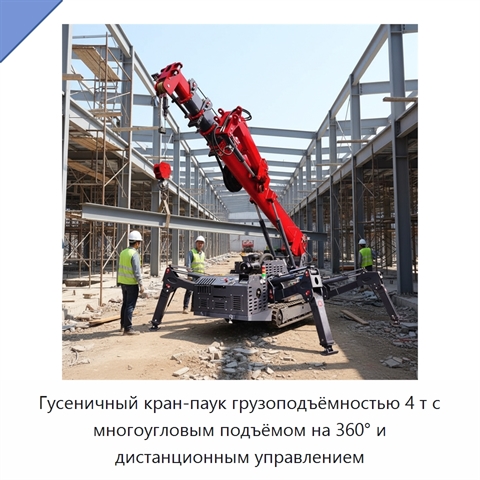 Гусеничный кран-паук грузоподъёмностью 4 т с многоугловым подъёмом на 360° и дистанционным управлением