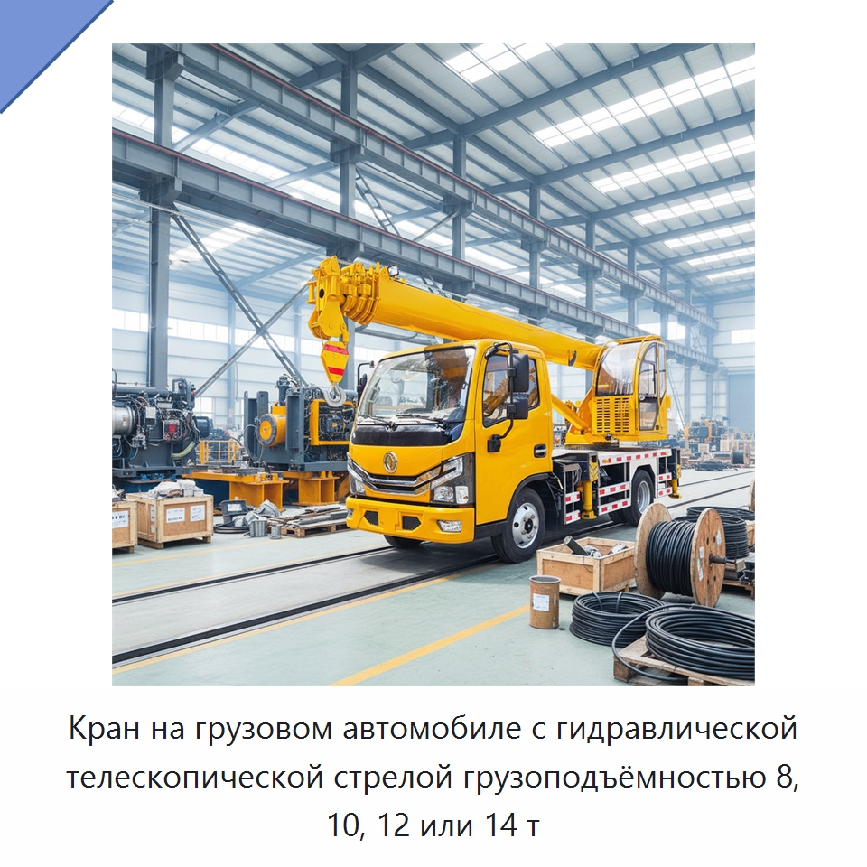 Кран на грузовом автомобиле с гидравлической телескопической стрелой грузоподъёмностью 8, 10, 12 или 14 т — Краны