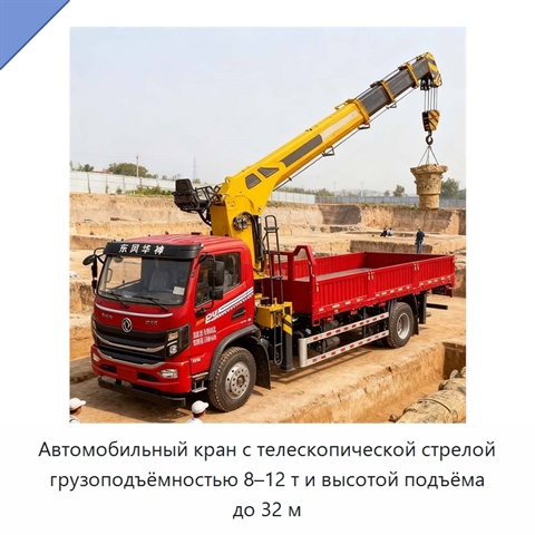 Автомобильный кран с телескопической стрелой грузоподъёмностью 8–12 т и высотой подъёма до 32 м