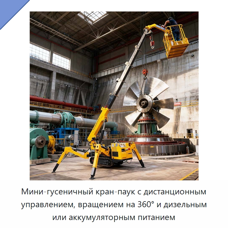 Мини-гусеничный кран-паук с дистанционным управлением, вращением на 360° и дизельным или аккумуляторным питанием — Краны