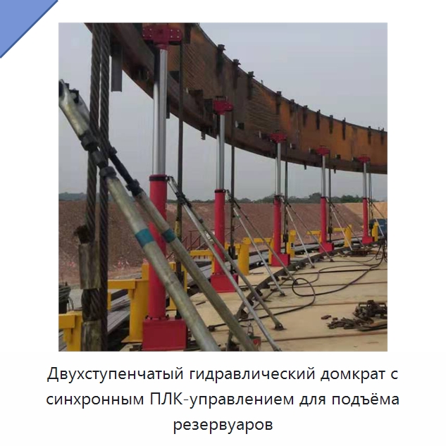 Двухступенчатый гидравлический домкрат с синхронным ПЛК-управлением для подъёма резервуаров — Домкраты