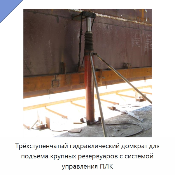 Трёхступенчатый гидравлический домкрат для подъёма крупных резервуаров с системой управления ПЛК — Домкраты