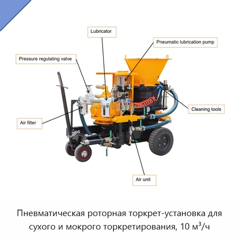 Пневматическая роторная торкрет-установка для сухого и мокрого торкретирования, 10 м³/ч