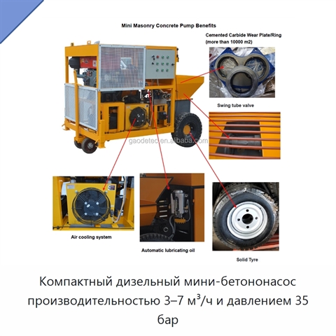 Компактный дизельный мини-бетононасос производительностью 3–7 м³/ч и давлением 35 бар