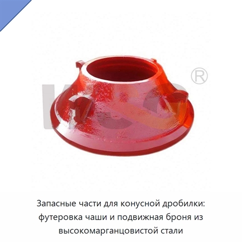 Запасные части для конусной дробилки: футеровка чаши и подвижная броня из высокомарганцовистой стали