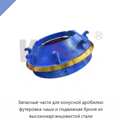 Запасные части для конусной дробилки: футеровка чаши и подвижная броня из высокомарганцовистой стали