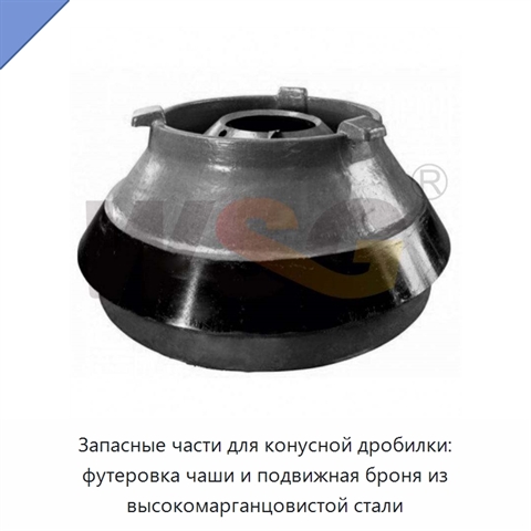 Запасные части для конусной дробилки: футеровка чаши и подвижная броня из высокомарганцовистой стали