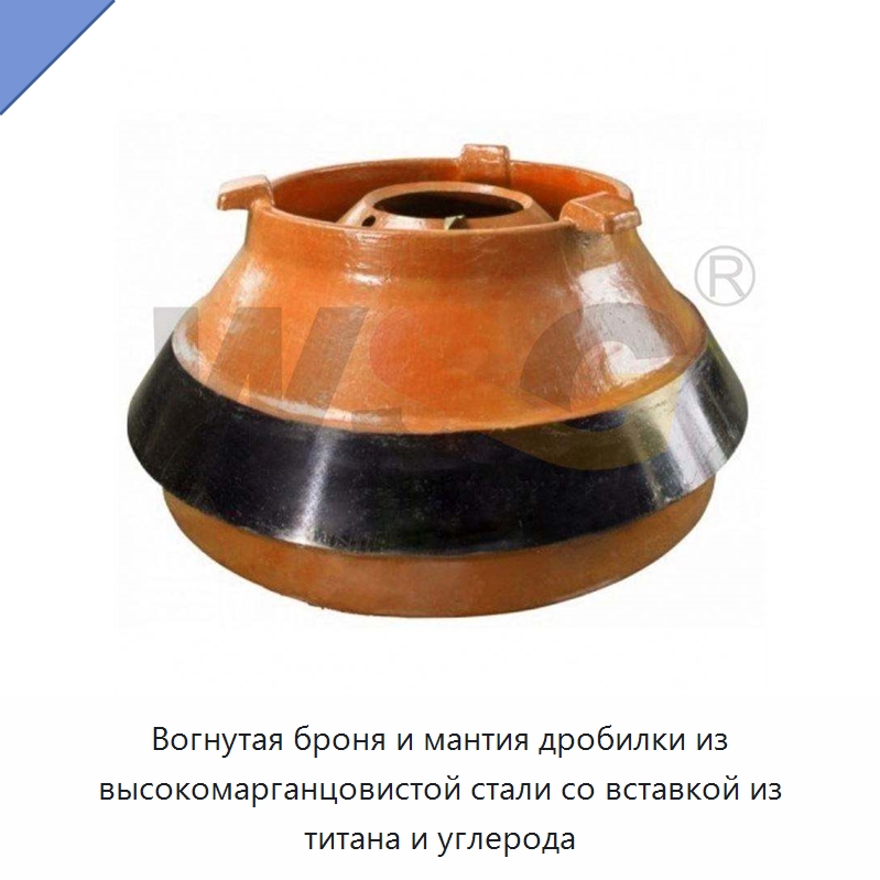 Вогнутая броня и мантия дробилки из высокомарганцовистой стали со вставкой из титана и углерода — Горнодобывающее оборудование