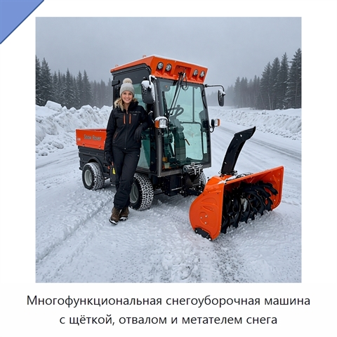 Многофункциональная снегоуборочная машина с щёткой, отвалом и метателем снега