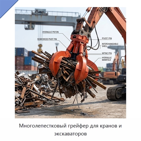 Многолепестковый грейфер для кранов и экскаваторов
