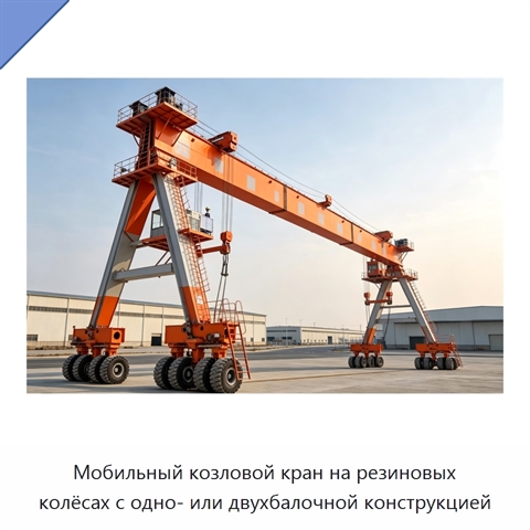 Мобильный козловой кран на резиновых колёсах с одно- или двухбалочной конструкцией