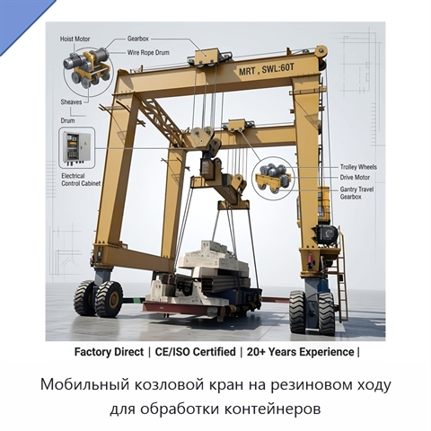 Мобильный козловой кран на резиновом ходу для обработки контейнеров