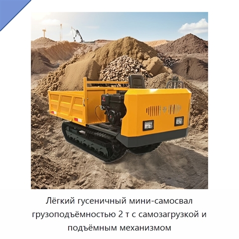 Лёгкий гусеничный мини-самосвал грузоподъёмностью 2 т с самозагрузкой и подъёмным механизмом