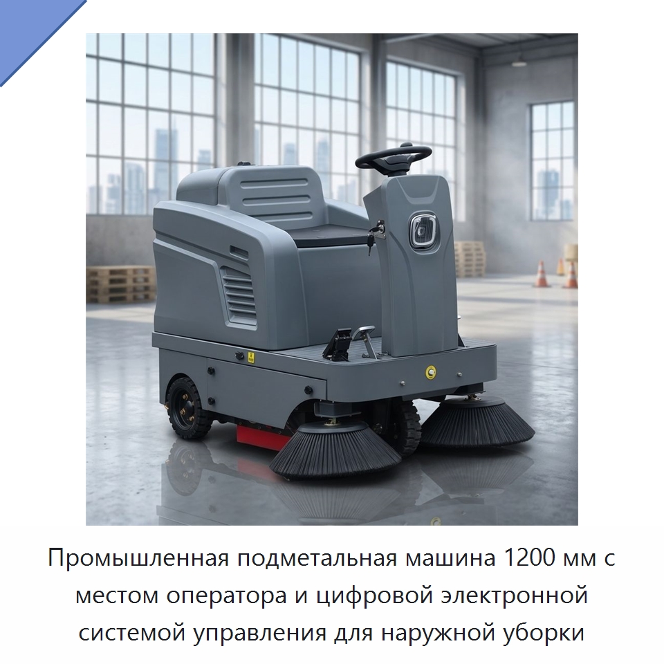 Промышленная подметальная машина 1200 мм с местом оператора и цифровой электронной системой управления для наружной уборки — Подметальные машины