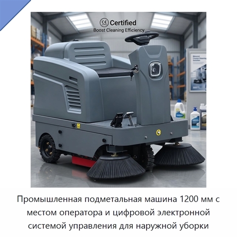 Промышленная подметальная машина 1200 мм с местом оператора и цифровой электронной системой управления для наружной уборки
