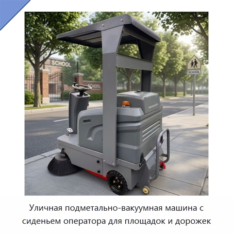 Уличная подметально-вакуумная машина с сиденьем оператора для площадок и дорожек