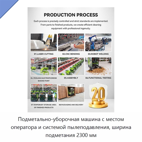 Подметально-уборочная машина с местом оператора и системой пылеподавления, ширина подметания 2300 мм